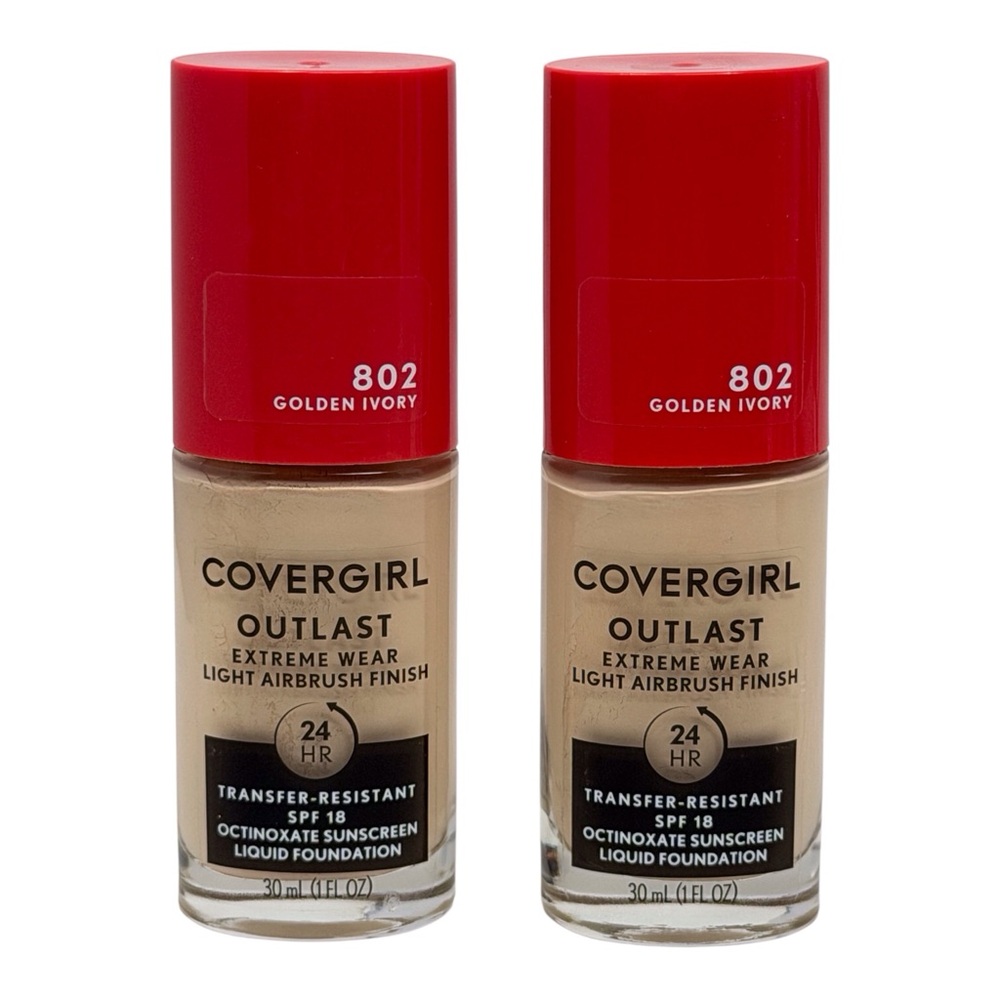 2 CoverGirl Outlast Extreme Wear Airbrush Finish Foundation #802 Golden Ivory